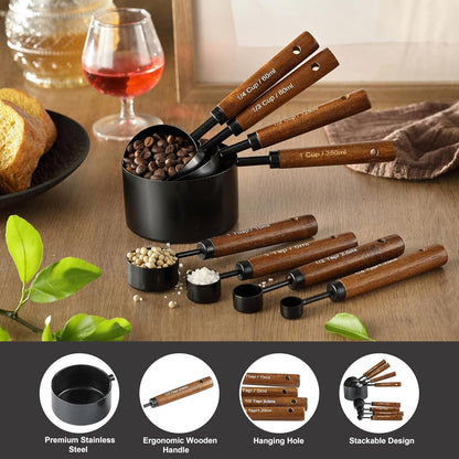 8PCS Measuring Cups and Spoons Set, DV Stainless Steel Measuring Cups with Ergonomic Wooden Handle for Cooking & Baking2
