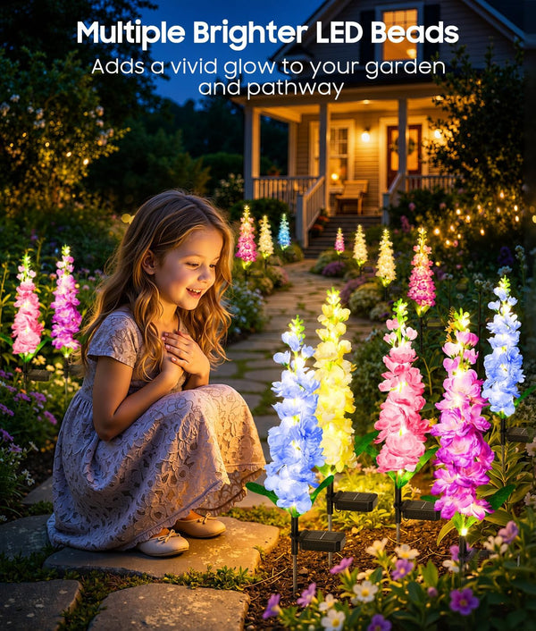 Solar Lights Outdoor Garden Decor, 4 Pack Upgraded Delphinium Solar Garden Lights with 36 Leds, Vivid Flowers Outdoor Waterproof for Landscape Patio Yard Decor4