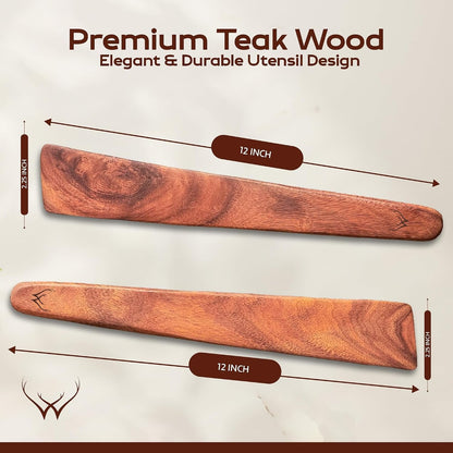 2PCS Wooden Spatula for Cooking – Premium Teak Wood Turner & Scraper Set for Cast Iron & Nonstick Cookware, Flat Egg & Pancake Flipper, Durable Heat-Resistant Kitchen Utensils2