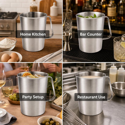64Oz/8Cup Stainless Steel Pitcher (SUS304), 2 Liter Metal Container for Water, Milk, Liquid with Handle with Engraved Markings, Silver6