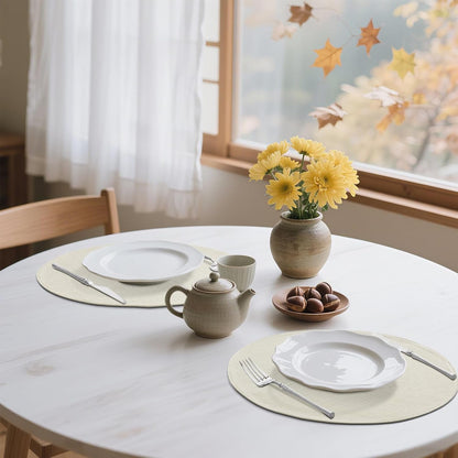 Cotton Linen 15 Inch round Cloth Place Mats, Set of 6, Cream8