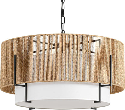 25.6" Large Rattan Chandelier for Dining Room, 6-Light Boho Pendant Light9