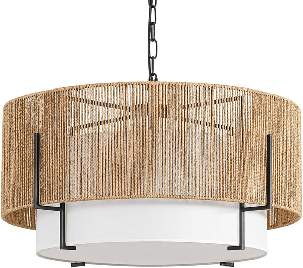 25.6" Large Rattan Chandelier for Dining Room, 6-Light Boho Pendant Light9