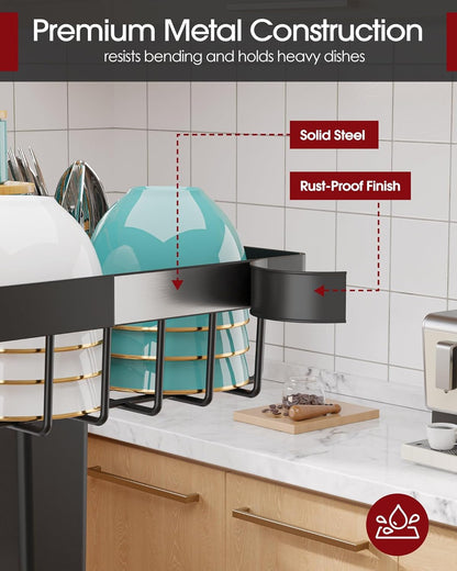 over the Sink Dish Drying Rack - Adjustable 2 Tier Large Capacity Stainless Steel Drainer with Cutlery & Utensil Holders, Kitchen Storage & Organization, 30"-33.9" L X 11" W X 21.5" H, Black6