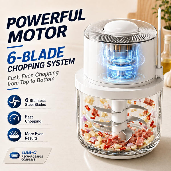 Electric Garlic Chopper 350ML, Portable USB Rechargeable Veggie Chopper | Glass Bowl Mini Food Processor, Wireless Garlic Grinder Masher Onion Chopper for Ginger, Chili, Fruit, Meat, Etc4