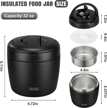 Thermo Food Jar for Hot Food 32OZ Soup Thermo Lunch Containers Wide Mouth Vacuum Insulated Stainless Steel Leakproof Bento Box with Spoon (Black)5