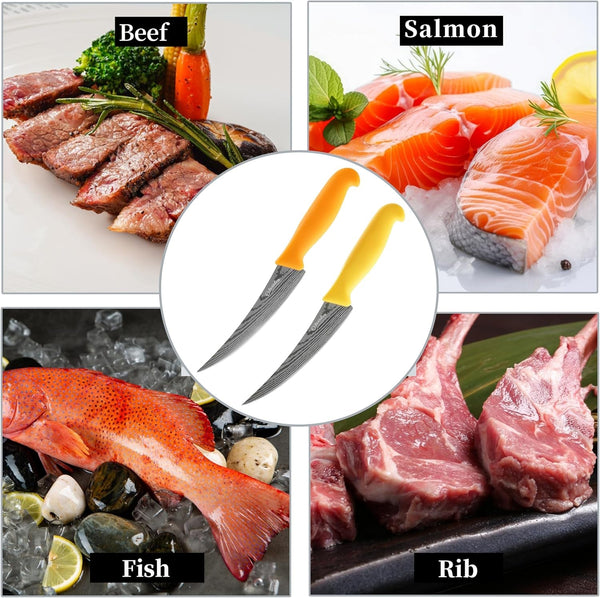 2PCS Curved Boning Knife, OHOLA 6 Inch Deboning Knife, Premium Stainless Steel Fillet Knife with Ergonomic PP Hanlde, Great for Meat, Fish, Poultry, Cutting, Trimming, Dishwasher Safe5