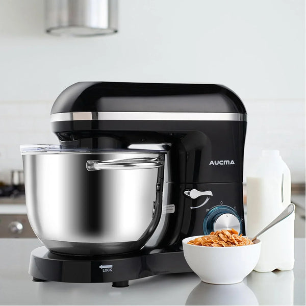 Stand Mixer,6.5-Qt 660W 6-Speed Tilt-Head Food Mixer, Kitchen Electric Mixer with Dough Hook, Wire Whip & Beater (Black, 6.5QT)7