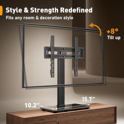 Universal Swivel TV Stand Base for 32–70 Inch Tvs to 88Lbs | 9-Level Height Adjustable, Tempered Glass Base, Tilt, Max VESA 400X400Mm, TV Stand Mount for Living Room & Bedroom, PGTVS264