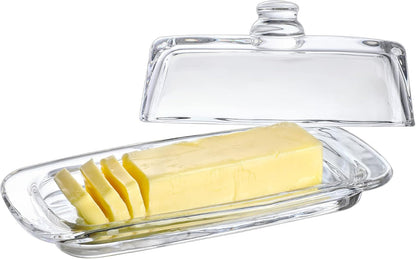 8'' Art Glass Butter Dish with Lid,Classic Covered 2-Piece Butter Container | Butter Dish for Countertop,Multi-Purpose Preserving Serving Dessert Tray Bowl,Dishwasher Safe1