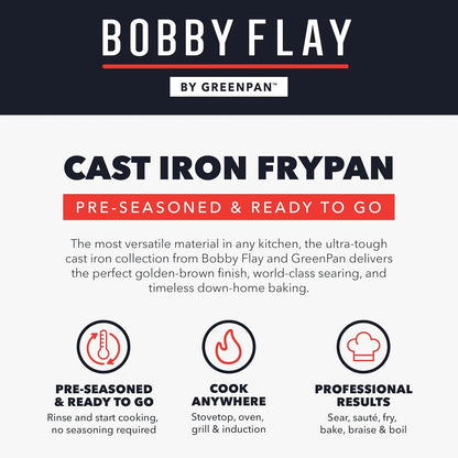 X Bobby Flay 2 Pack (8" & 10") Pre-Seasoned Cast Iron Skillet Set | Natural Nonstick with Use, Heavy Duty, Induction & All Stovetop Compatible, High Heat & Oven Safe, Indoor/Outdoor12