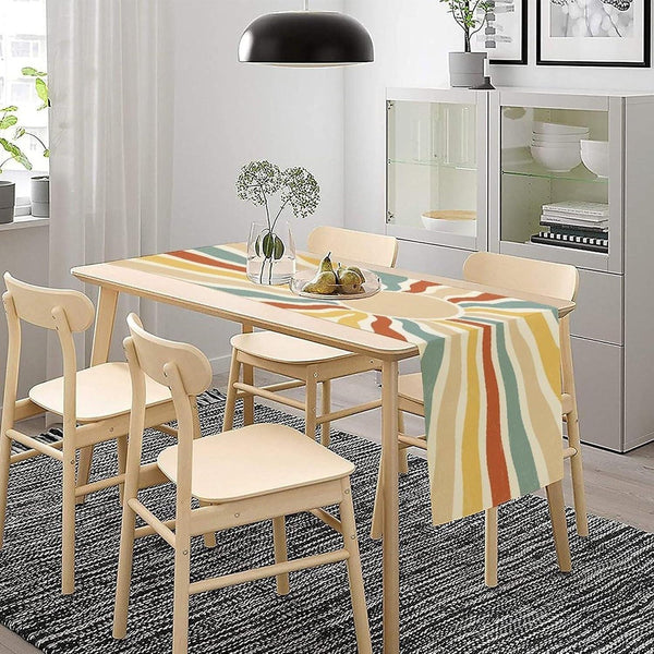 Retro Sunset Table Runner Mid Century 71S Rainbow Abstract Colorful Funky Waves Boho Groovy Sun Pattern Long Table Cloth Decoration Linens for Dining Room Kitchen Holiday Gathering 13X60 Inch3