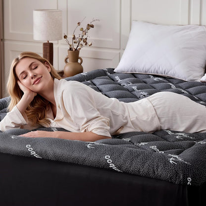 Queen Mattress Topper, Bamboo Viscose Thick Pillow Top Mattress Pad | Deep Pocket Fits 6–18 Inch Mattress, Naturally Cooling for Hot Sleepers, Soft Relief for Back Pain, Premium Dark Grey6