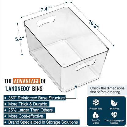 12 PACK LARGE Clear Storage Bins with Handles & Labels, Multiuse Plastic Pantry Organizer Bins for Home Kitchen, Fridge, Freezer, Cabinet, Closet, Bathroom, Shelf, Laundry, RV, under Sink Organization2