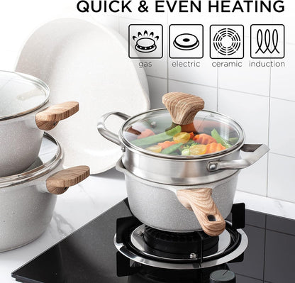 Non-Stick Cast Aluminum Cookware Set - Durable Kitchen Cookware for Everyday Cooking, Cream, 13 Pc.7