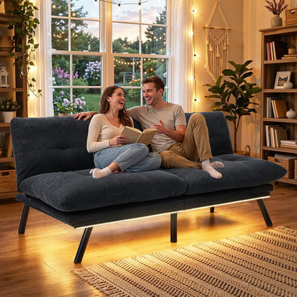 Convertible Futon Sofa Bed,70" Folding Futon Couch W/Led Lights5