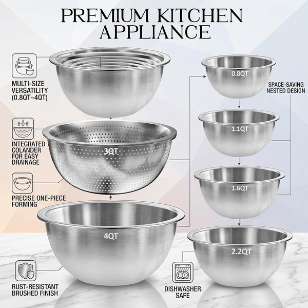 Stainless Steel Mixing Bowls with Colander, Home Kitchen Essentials Gadgets2