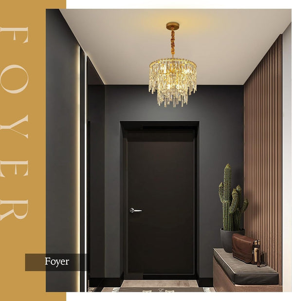 Modern Gold Crystal Lighting for Room,6 Lights Elegant round Lamp,16'' Modern Crystal Chandeliers for Dining Room Living Room Kitchen Foyer Hallway Staircase3