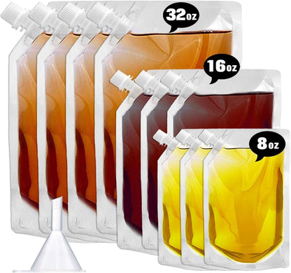 Cruise Liquor Flask Kit for Travel,Concealable and Reusable Rum Runner Alcohol Juice Travel Plastic Flasks Liquor Bags for Sneak Drink-4 X 32 Oz + 3 X 16 Oz + 3 X 8 Oz +1 Funnel1