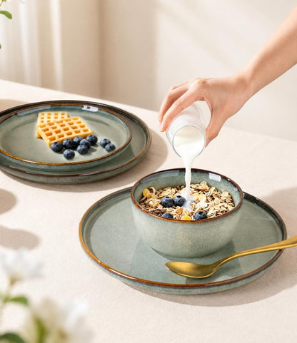 Dinnerware Sets for 4, 12 Pieces Ceramic Plates and Bowls Set6