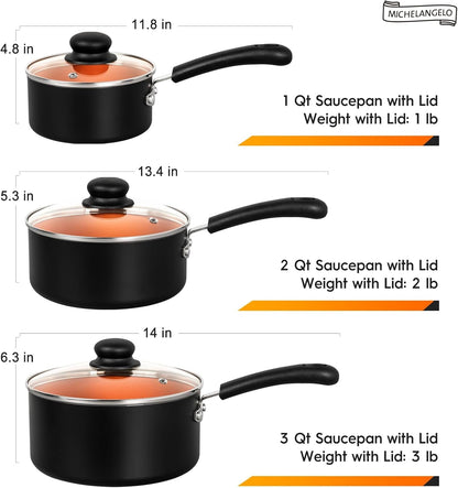 Nonstick Sauce Pan with Lid 1QT, 2QT & 3QT, Ceramic Saucepan Set, Copper Sauce Pans, Non-Toxic Saucepan, Multipurpose Cooking Pots Set for Home Kitchen, Compatible Induction6