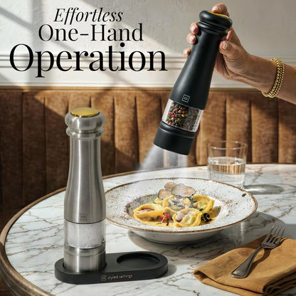 Electric Salt and Pepper Grinder Set, Black & Silver2