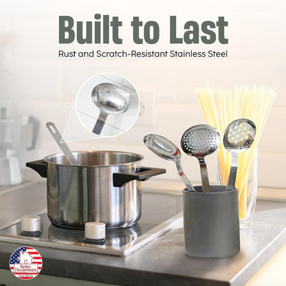 Kitchen Utensils Set Stainless Steel – 6-Piece Stainless Steel Cooking Utensils – Potato Masher, Skimmer Fork, Solid Spoon, Slotted Turner, Perforated Spoon, Gravy Ladle4
