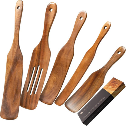 Wooden Spatulas for Cooking, 5-Piece Teak Spurtle Set, Smooth Finish1