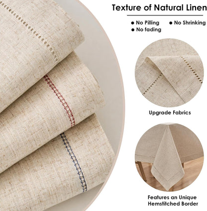 Natural Flax Linen Tablecloth – Undyed Rectangle Hemstitch Table Cover for Kitchen, Dining & Decoration (Neutral, 55" X 86")4