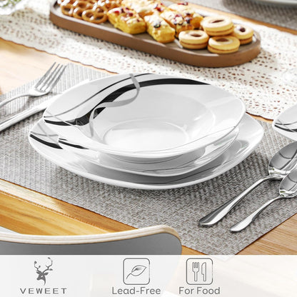 Ceramic Dinnerware Sets for 6, White and Black Dishes Set, FIONA5
