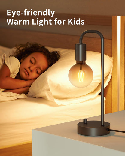 Industrial Table Lamp Set of 2, Fully Dimmable beside Lamp with Gradient Black Art LED Bulb, Modern Nightstand Desk Lamps for Bedroom, Living Room, Office, Reading(Bulb Included)4