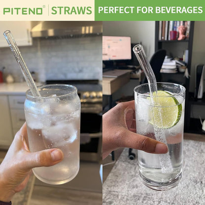 ® 12Pcs Glass Straws with 4Pcs Brushes, Reusable Clear Glass Drinking Straws, 8.5''X10Mm, Set of 6 Straight and 6 Bent with 4 Cleaning Brushes, Perfect for Smoothies, Milkshakes, Juice, Tea6
