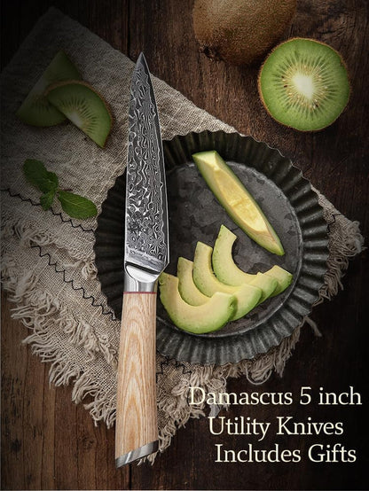 DONGSUN 5 Inch Damascus Utility & Steak Knife with North American Black Walnut Sheath, 67-Layer VG10 Forged Steel Japanese Kitchen Knife, Professional Durable Sharpness3