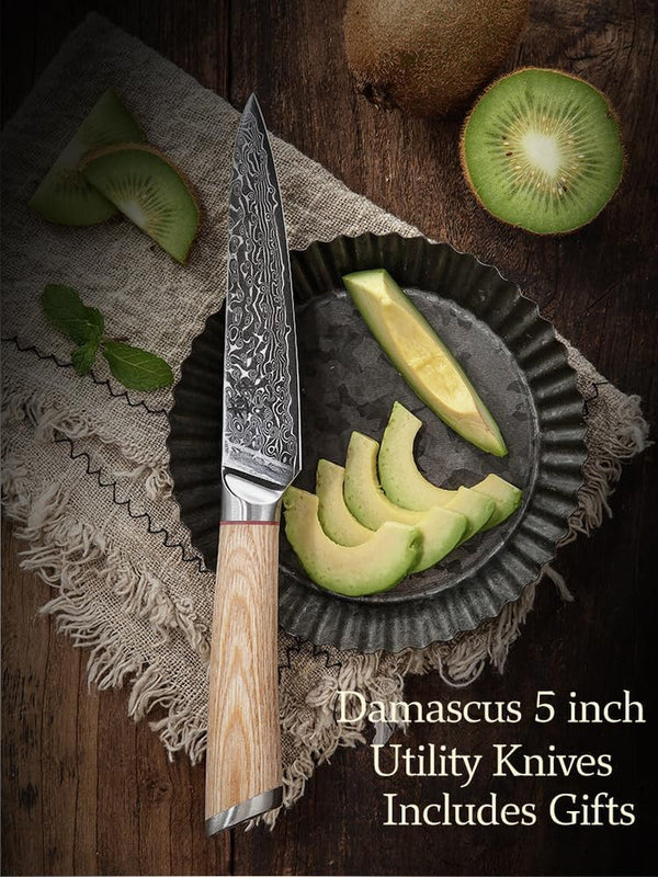 DONGSUN 5 Inch Damascus Utility & Steak Knife with North American Black Walnut Sheath, 67-Layer VG10 Forged Steel Japanese Kitchen Knife, Professional Durable Sharpness3