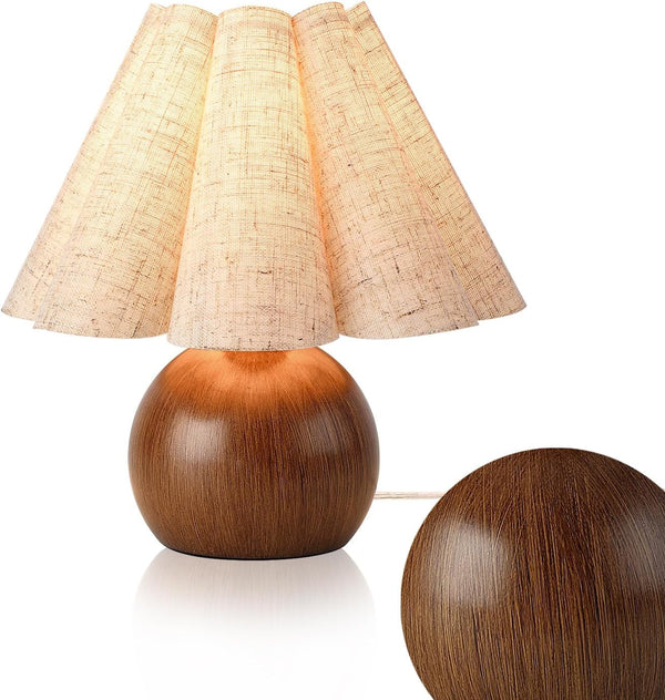 Wood Grain Touch Control Table Lamp for Bedroom,Farmhouse Cute Small Table Lamp for Bedroom Nightstand, Mini Vintage Bedside Lamps with Scalloped Shade for Small Spaces, Kitchen Counter, Bookshelf3