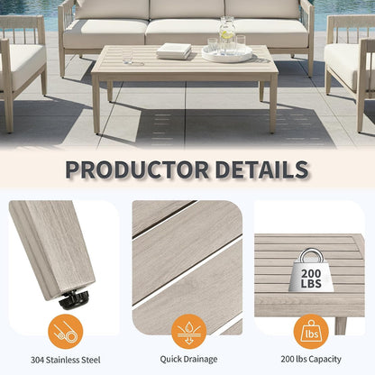 4-Piece Patio Furniture Set, Never-Rust Aluminum Sectional Sofa with Faux Wood Grain Frame, Rope Weave Outdoor Conversation Set with Coffee Table, Patio Sofa Set for Backyard, Poolside, Deck8