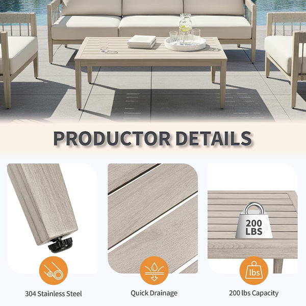 4-Piece Patio Furniture Set, Never-Rust Aluminum Sectional Sofa with Faux Wood Grain Frame, Rope Weave Outdoor Conversation Set with Coffee Table, Patio Sofa Set for Backyard, Poolside, Deck8