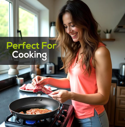 Nonstick Frying Pan Set 3 Piece 8 9.5 11 Inch PFOA Free Grey | Omelette Pan, 3 Piece Skillet Set, Induction Bottom, Cookware, Heat Resistant, Bakelite Handle, Kitchen Use4