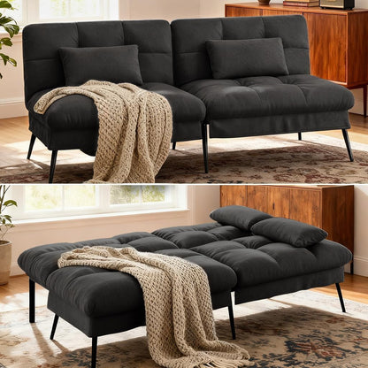 72″ Convertible Futon Sofa Bed, Adjustable Backrest, Black1