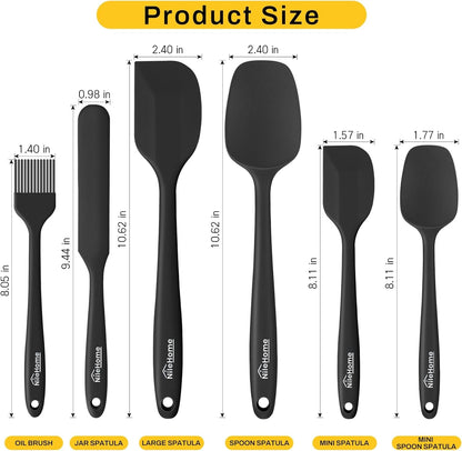 6 Pieces Silicone Spatula Set with Silicone Brush,Mixing-Black | Food-Grade Material,Heat Resistant up to 600°F,Dishwasher Safe,Bpa-Free2