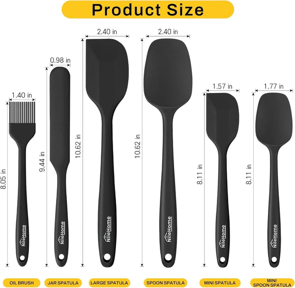 6 Pieces Silicone Spatula Set with Silicone Brush,Mixing-Black | Food-Grade Material,Heat Resistant up to 600°F,Dishwasher Safe,Bpa-Free2