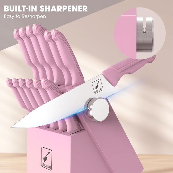 14-Piece Kitchen Knife Set, High-Carbon Stainless Steel,Pink6