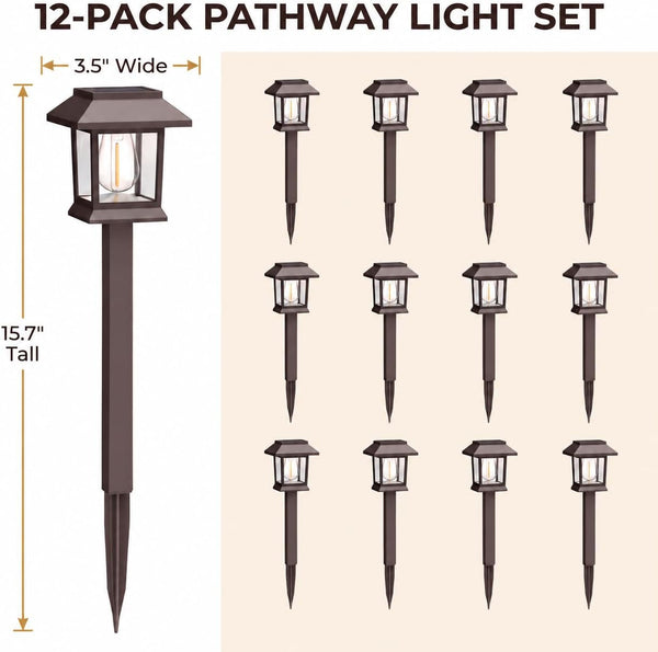 Solar Outdoor Lights, 12 Pack Solar Pathway Lights Waterproof, Landscape Lighting for Path Walkway Lawn Garden Yard outside Décor, Brown7