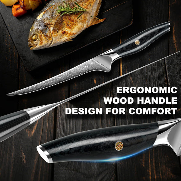 7 Inch Real Damascus Fillet Knife, Flexible Fish Knife5