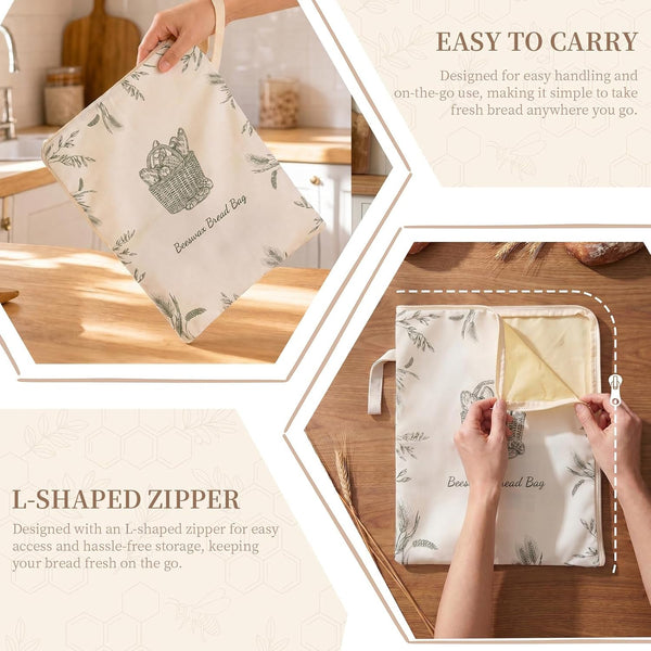 Beeswax Sourdough Bread Bags for Homemade Bread, XL Reusable Bags, 2 Pack | Linen Cotton, Natural Beeswax Lining, Artisan Baking, Breathable Bread Storage, Keeps Crust Crisp and Crumb Soft5