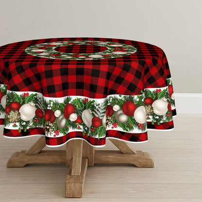 Christmas Tablecloth 70 X 70 Inch round Christmas Ball Red1