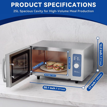 Commercial Microwave Oven Countertop with Dial Controls,0.9Cu Ft,Stainless Steel,6 Cooking Presets,1000W with 5 Power Levels,Easy to Clean for Restaurants|Office|Home Kitchen3