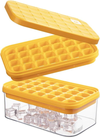 Ice Cube Tray with Lid & Storage Bin, 56 Cubes Ice Trays for Freezer | Silicone Bottom Easy Release, Press-To-Pop, 2 Trays 56 Cubes, Storage Bin and Scoop, Bpa-Free, Stackable, for Whiskey1