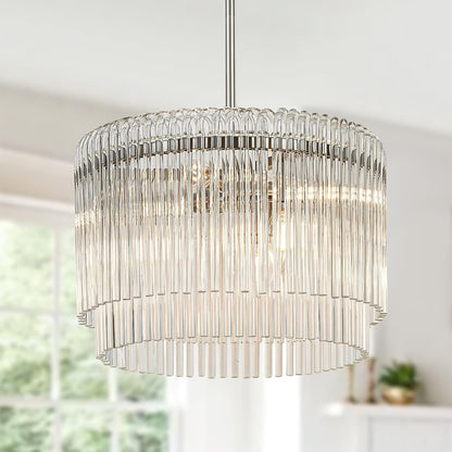 15.44" Drum Chandeliers Dining Room Brushed Nickel 6-Lights1