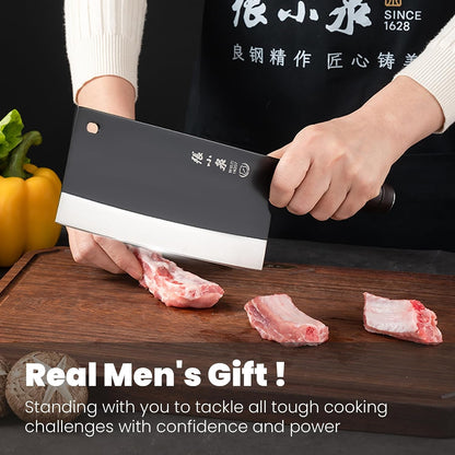 Meat Bone Cleaver Knife Heavy Duty, Hand Forged Butcher with Sheath for Kitchen Outdoor Camping BBQ Gift for Men, Black7